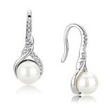 Rhodium Brass Earrings with Synthetic Pearl in White