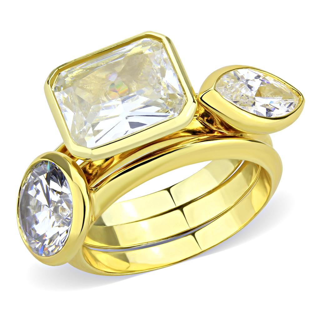 Gold Brass Ring with AAA Grade CZ  in Clear