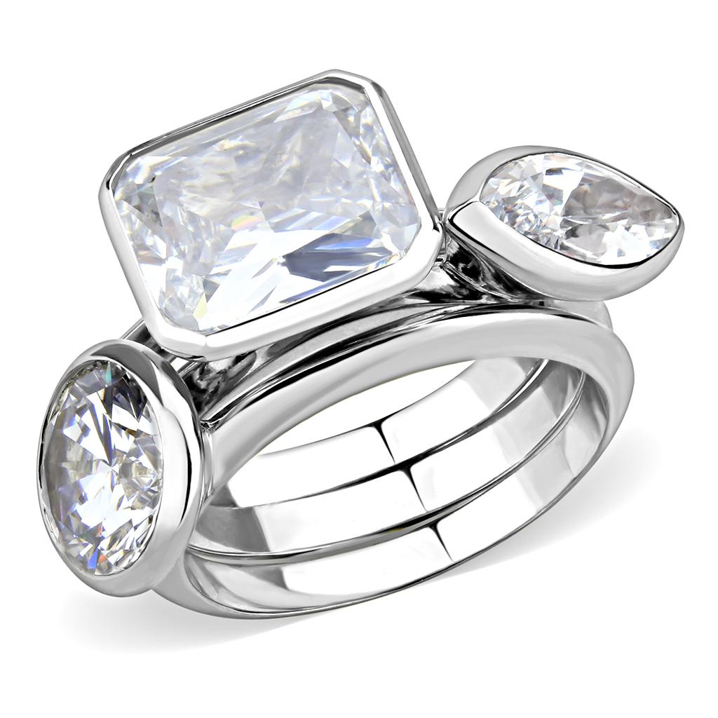 Rhodium Brass Ring with AAA Grade CZ  in Clear