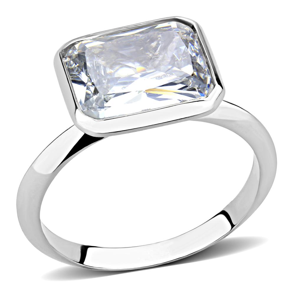 Rhodium Brass Ring with AAA Grade CZ  in Clear