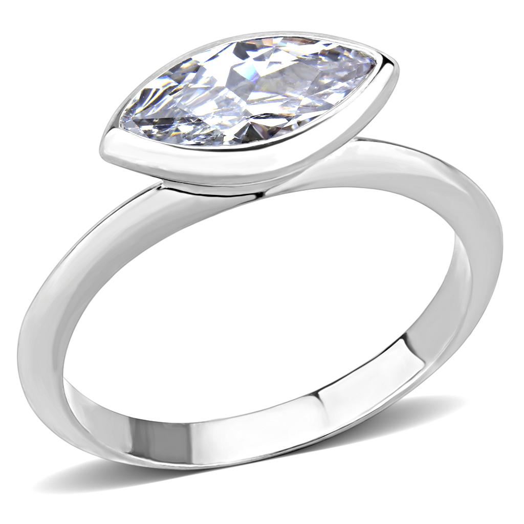 Rhodium Brass Ring with AAA Grade CZ  in Clear