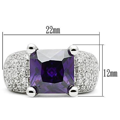 Rhodium Brass Ring with AAA Grade CZ  in Amethyst