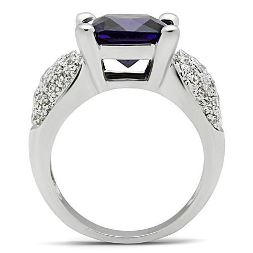 Rhodium Brass Ring with AAA Grade CZ  in Amethyst