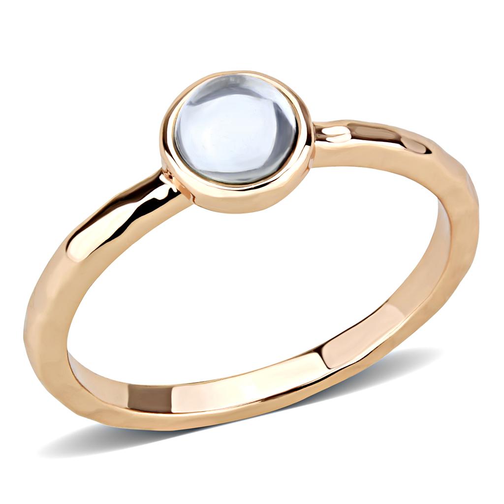 Rose Gold Brass Ring with Synthetic Synthetic Glass in Aquamarine