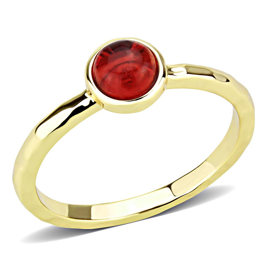 Gold Brass Ring with Synthetic Synthetic Glass in Garnet