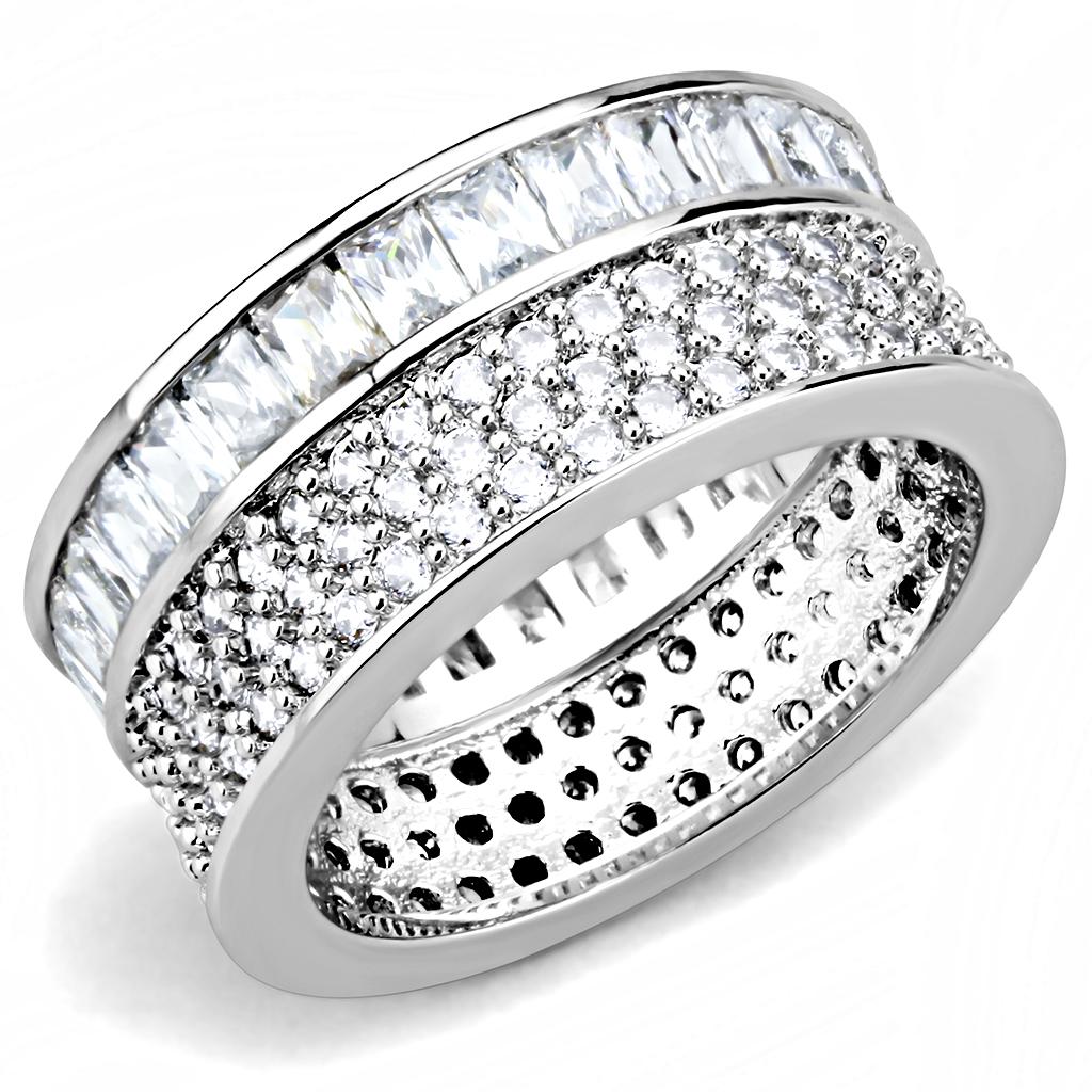 Rhodium Stainless Steel Ring with AAA Grade CZ  in Clear