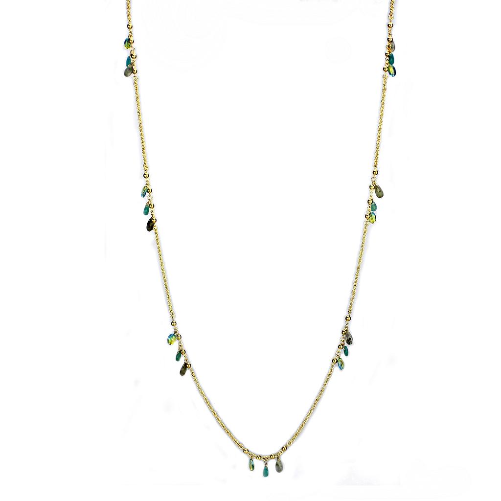 Gold Brass Necklace with Synthetic Jade in Emerald