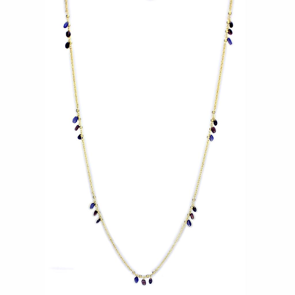 Gold Brass Necklace with Semi-Precious Amethyst Crystal in Amethyst