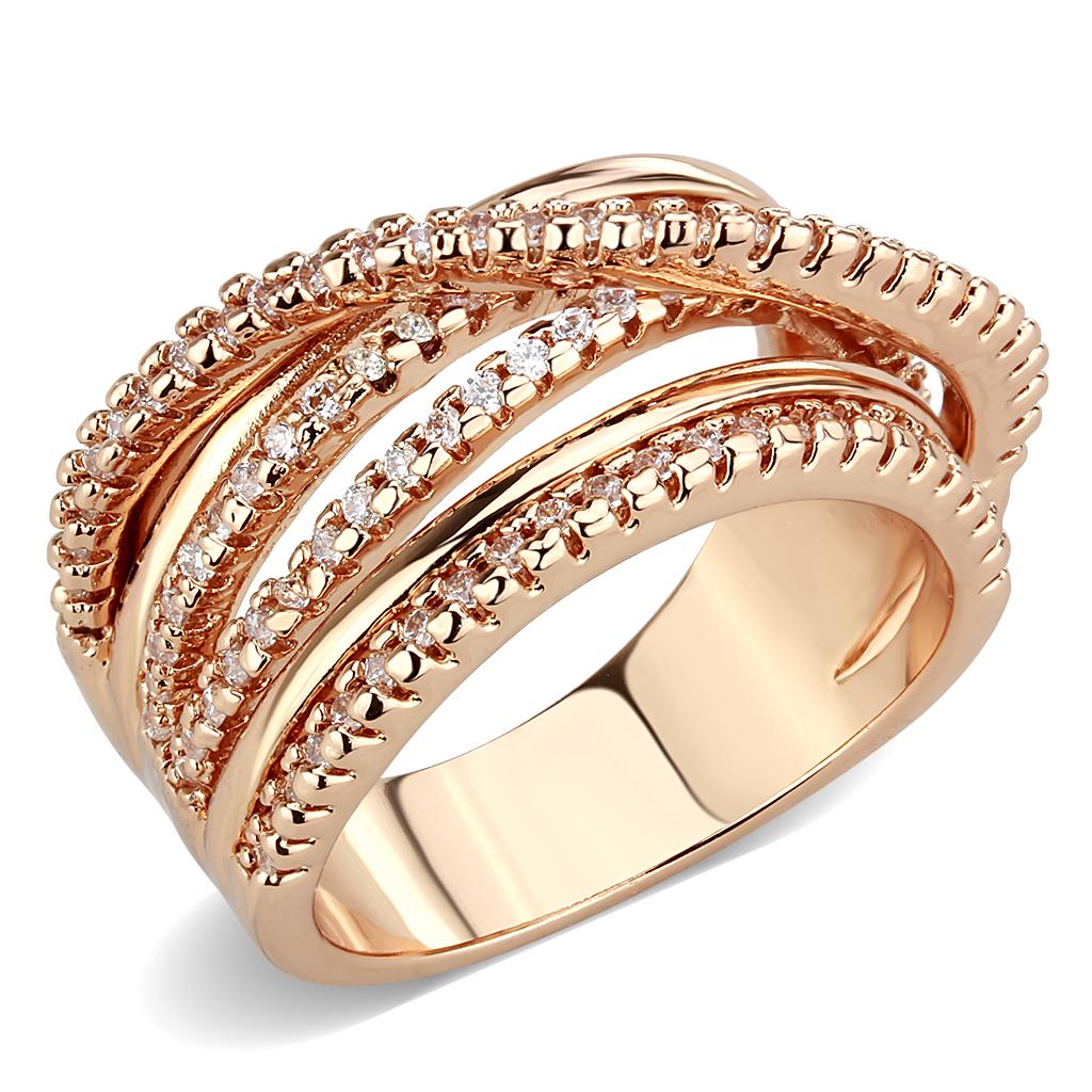 Rose Gold Brass Ring with AAA Grade CZ  in Clear