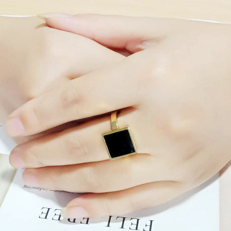 Flash Gold Brass Ring with Epoxy in Jet