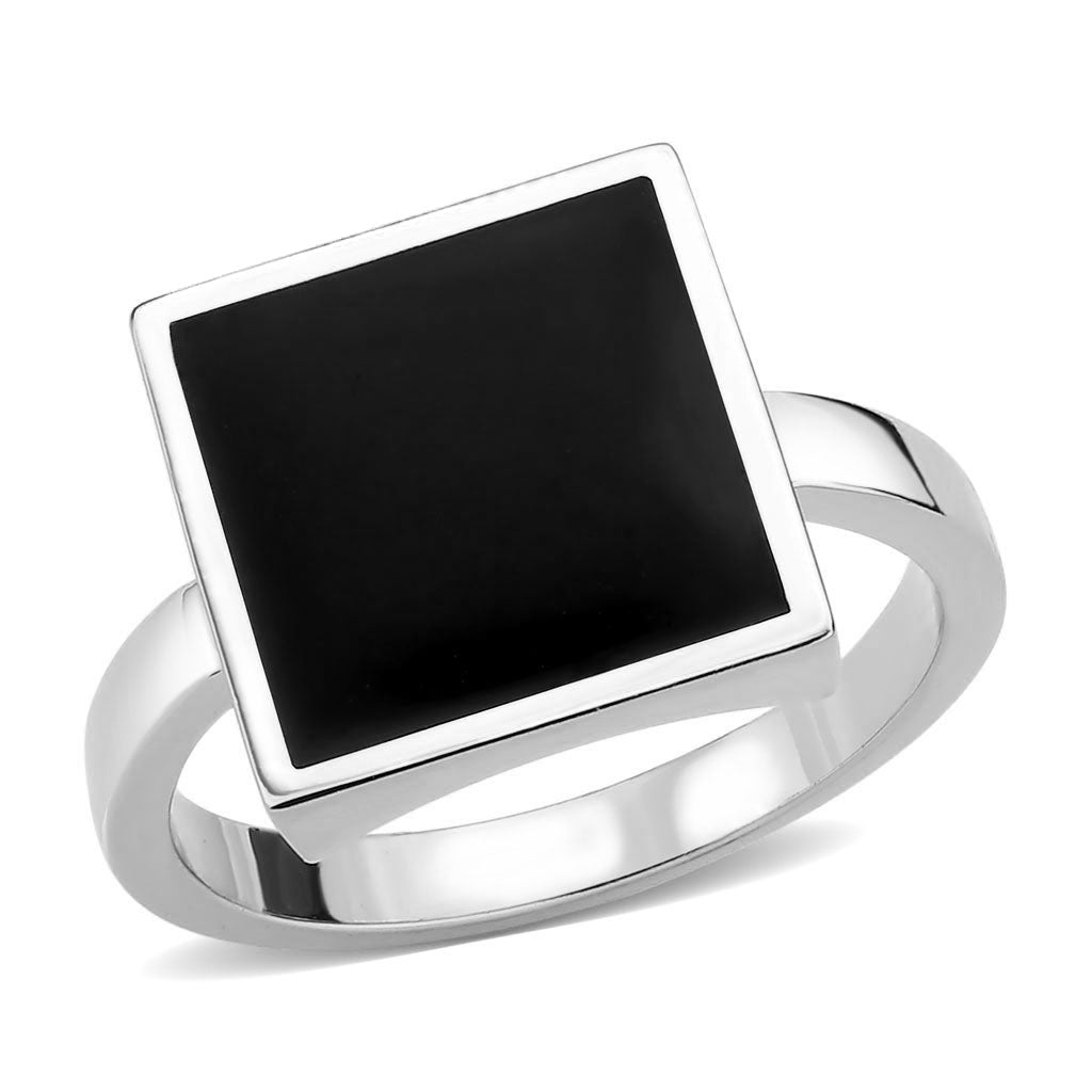 Rhodium Brass Ring with Epoxy in Jet