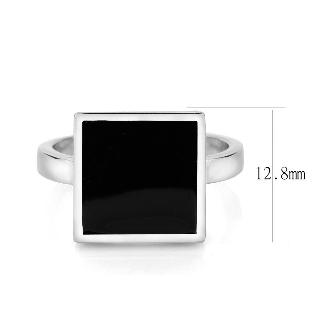 Rhodium Brass Ring with Epoxy in Jet