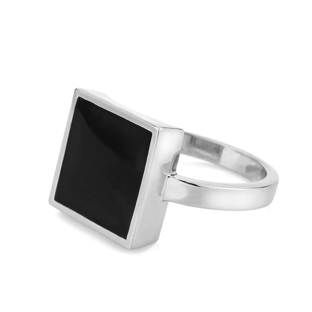 Rhodium Brass Ring with Epoxy in Jet