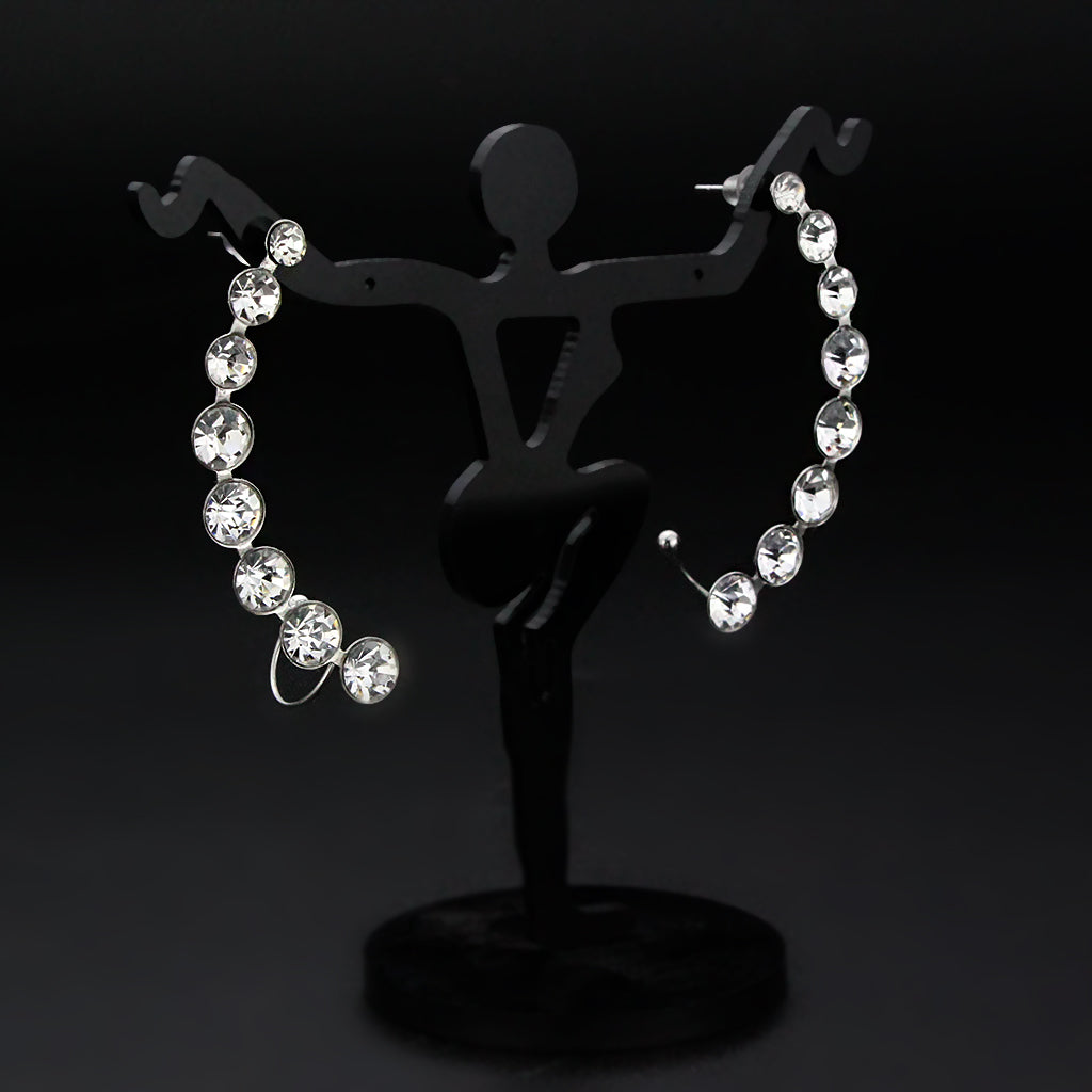 High polished (no plating) Stainless Steel Earring with Top Grade Crystal in Clear