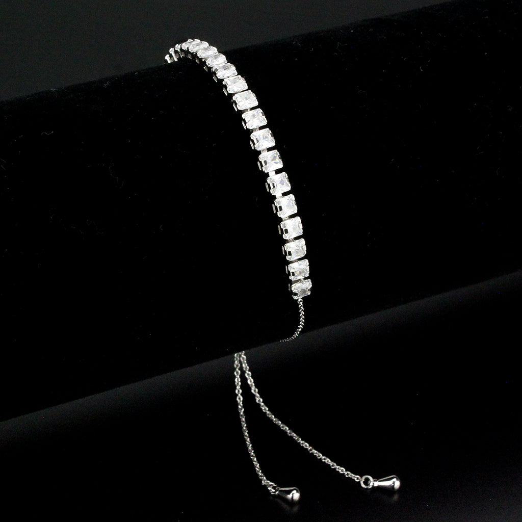 Rhodium Brass Bracelet with AAA Grade CZ in Clear