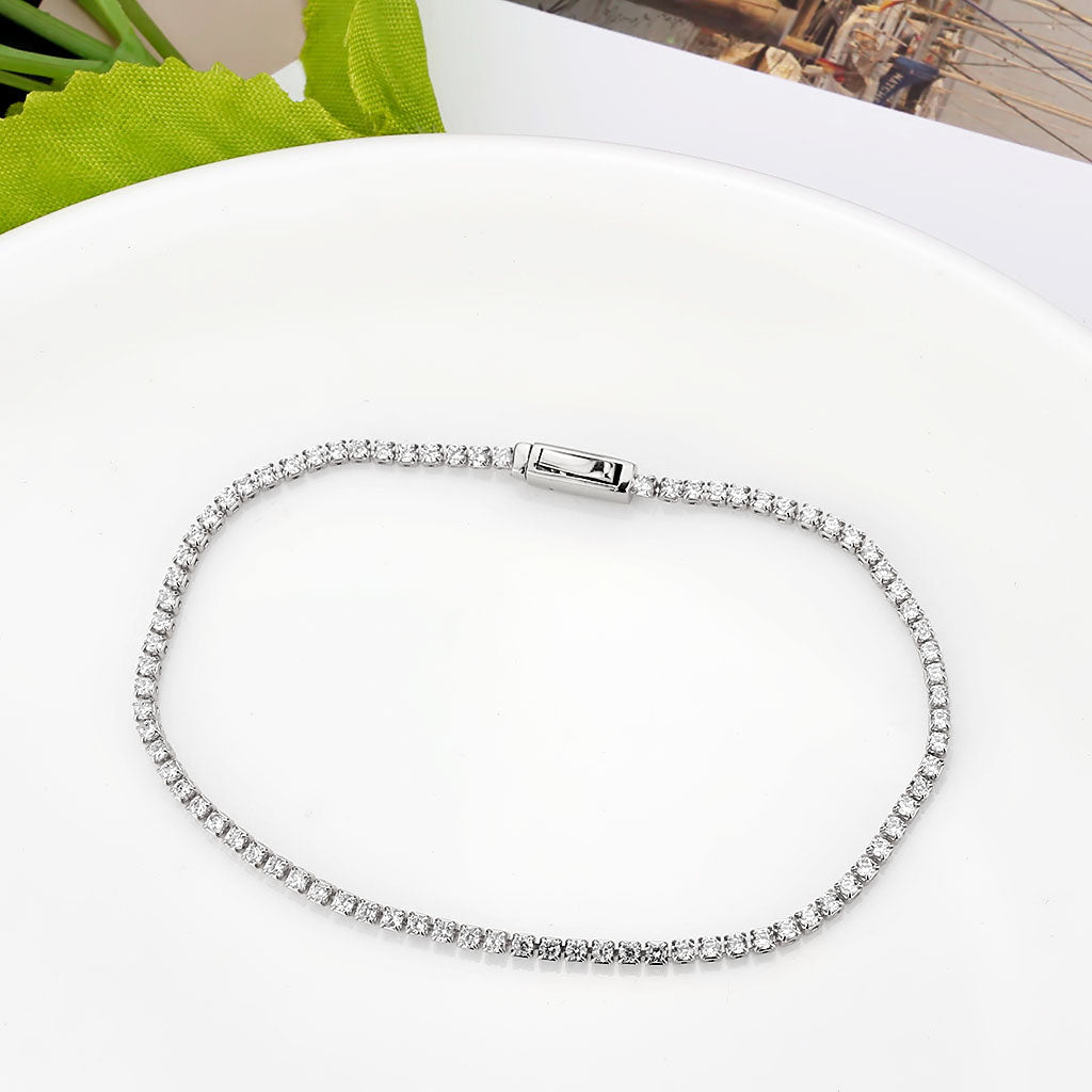 Rhodium Brass Bracelet with AAA Grade CZ in Clear