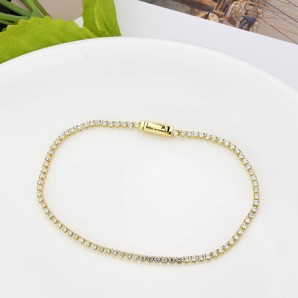 Gold Brass Bracelet with AAA Grade CZ in Clear