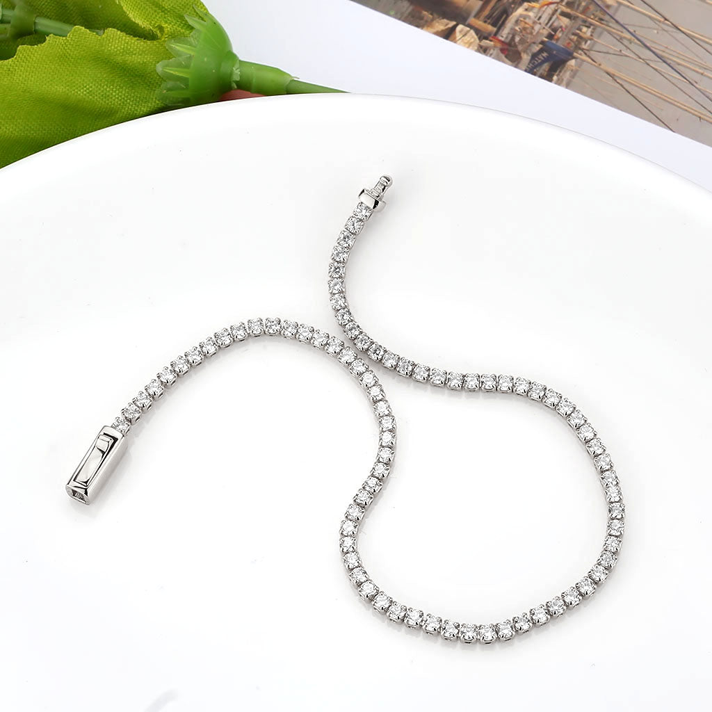 Rhodium Brass Bracelet with AAA Grade CZ in Clear