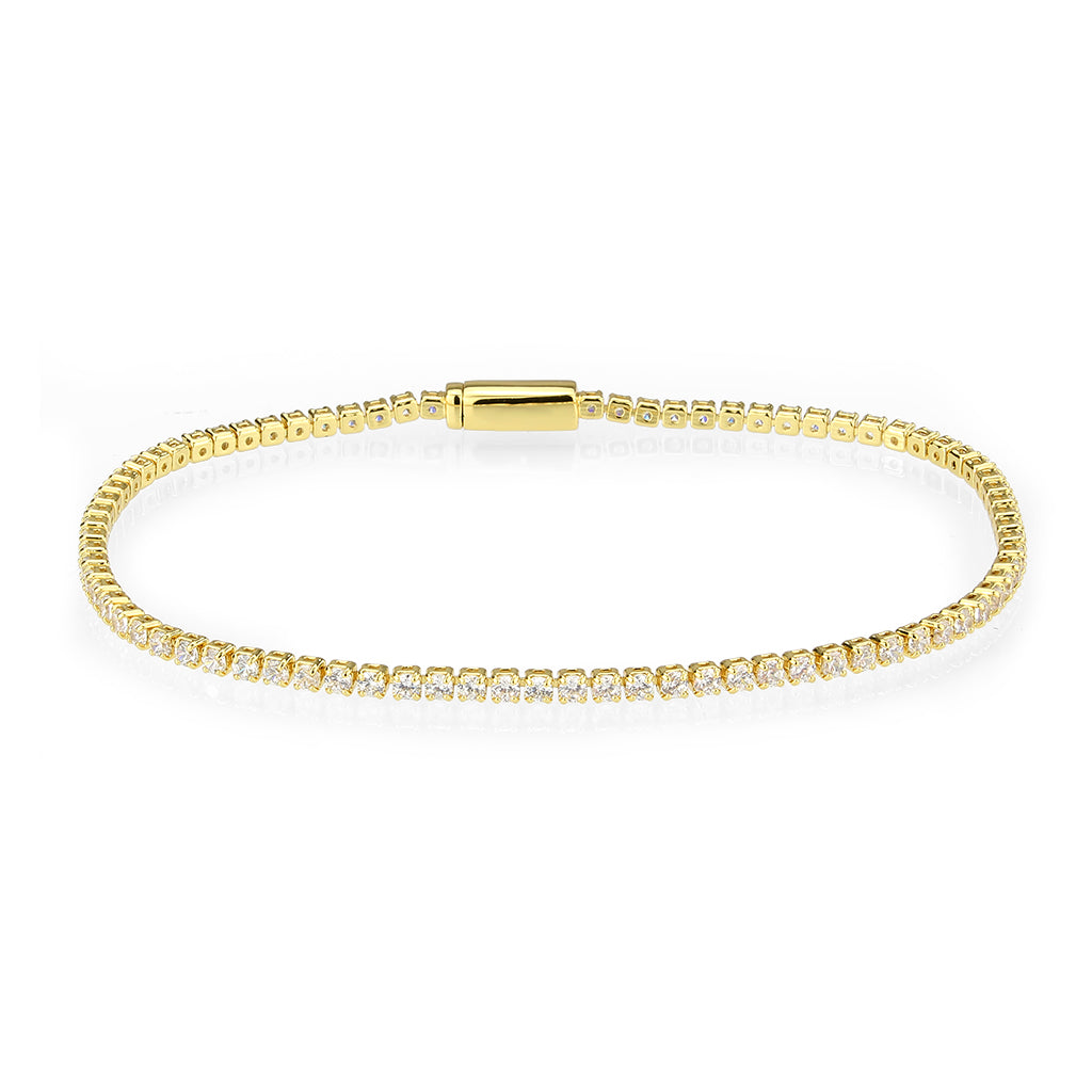 Gold Brass Bracelet with AAA Grade CZ in Clear