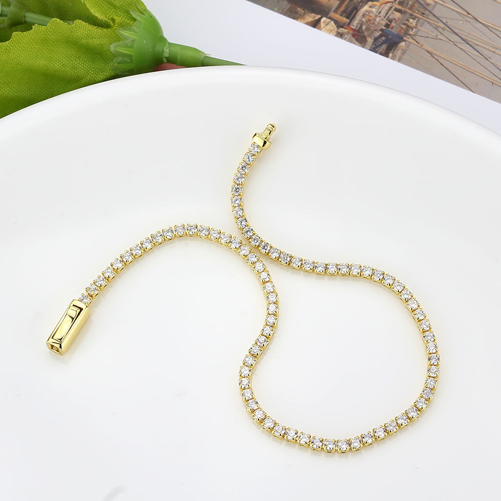 Gold Brass Bracelet with AAA Grade CZ in Clear