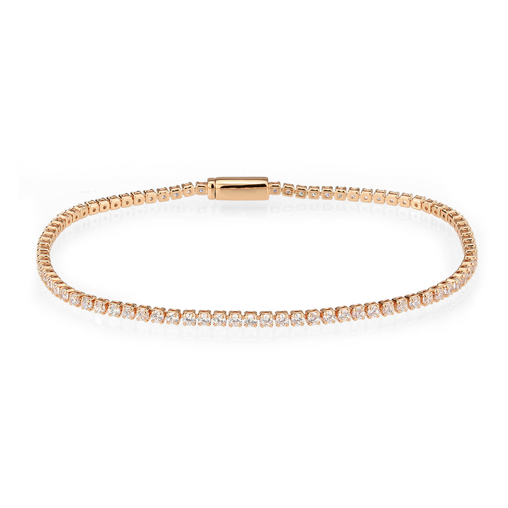 Rose Gold Brass Bracelet with AAA Grade CZ in Clear