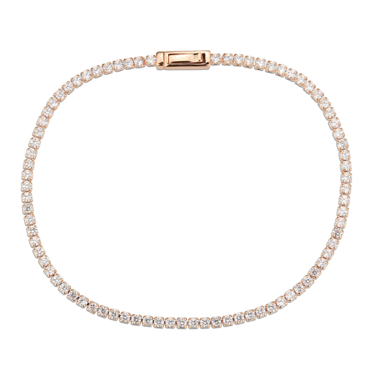 Rose Gold Brass Bracelet with AAA Grade CZ in Clear