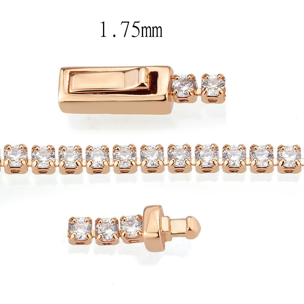 Rose Gold Brass Bracelet with AAA Grade CZ in Clear