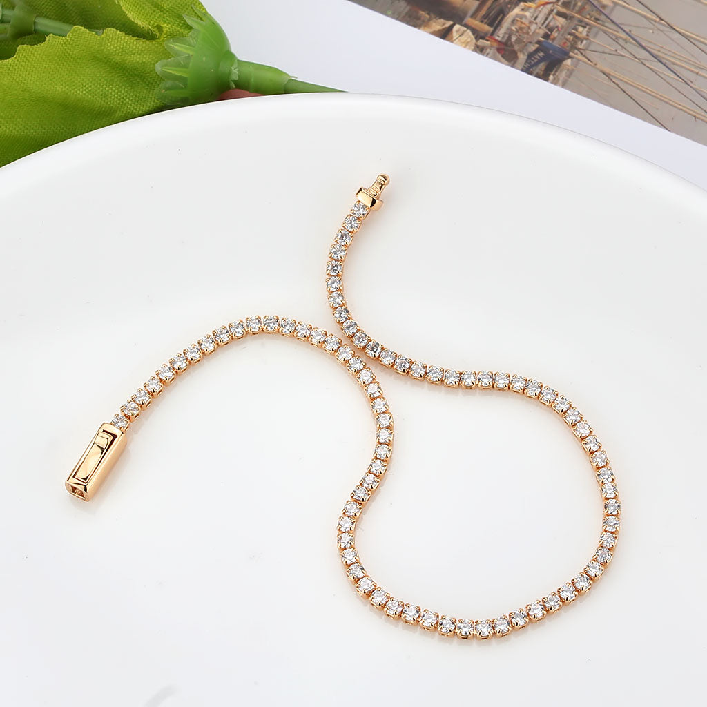 Rose Gold Brass Bracelet with AAA Grade CZ in Clear