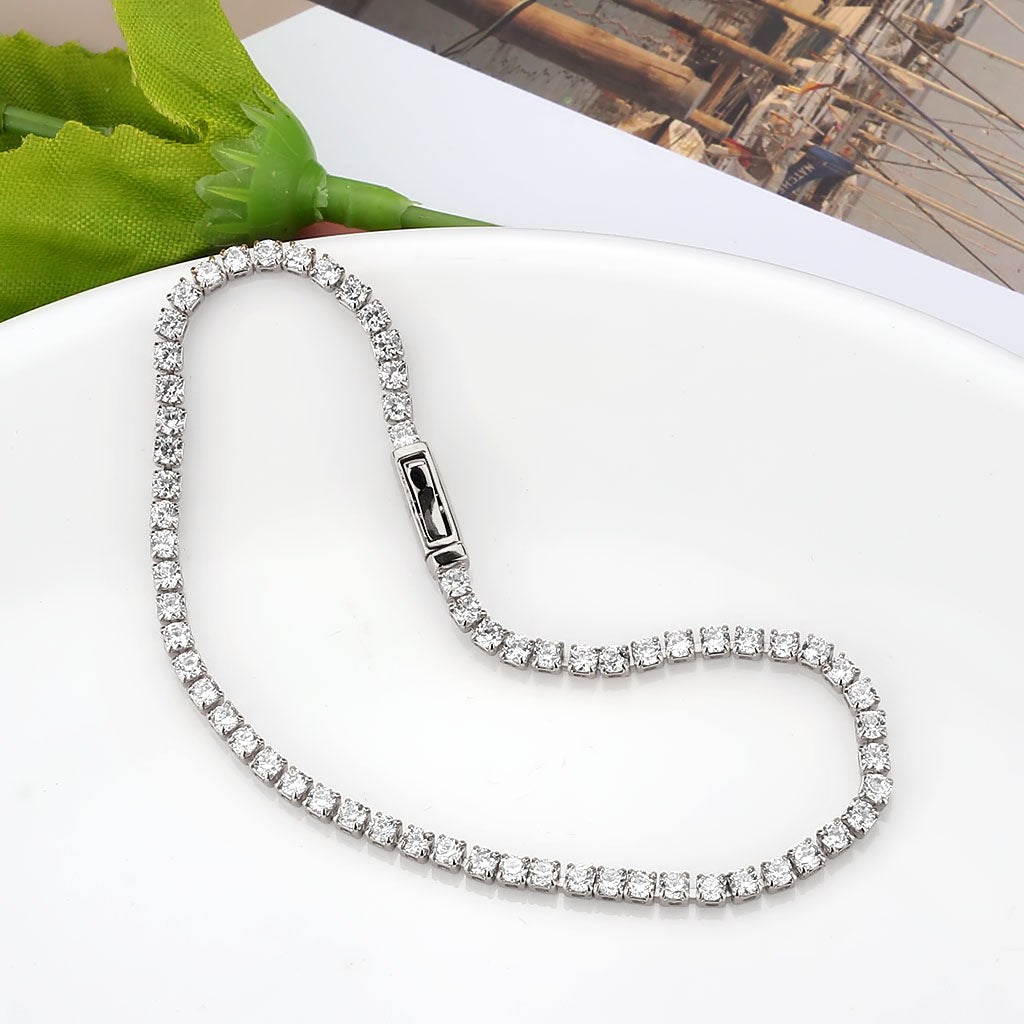 Rhodium Brass Bracelet with AAA Grade CZ in Clear
