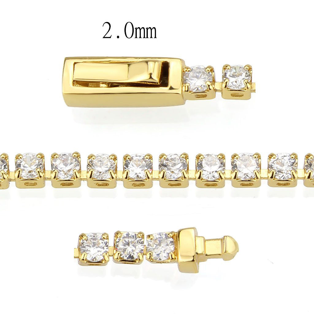 Gold Brass Bracelet with AAA Grade CZ in Clear