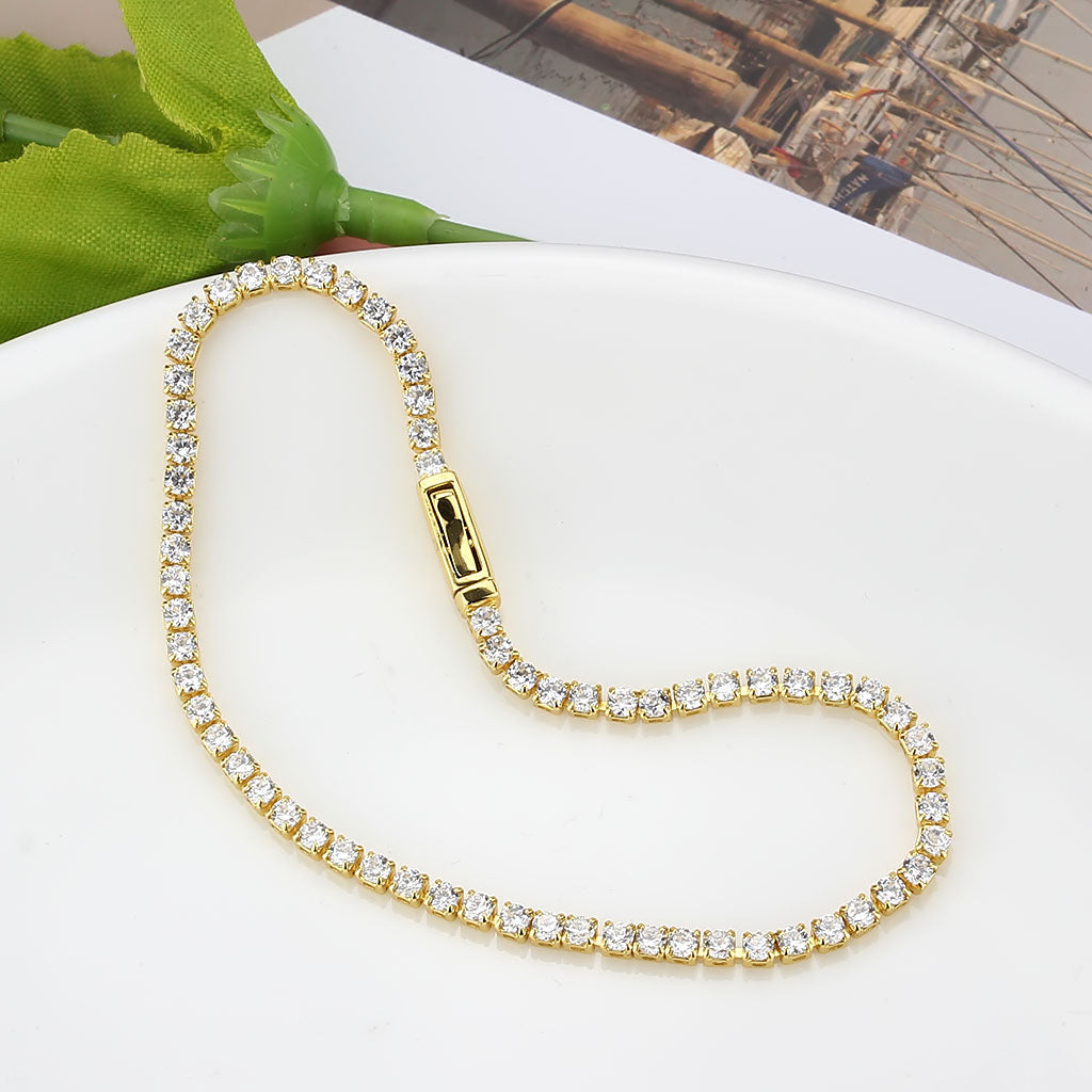 Gold Brass Bracelet with AAA Grade CZ in Clear