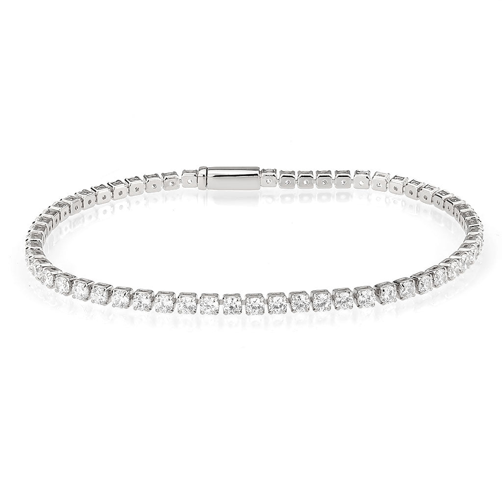 Rhodium Brass Bracelet with AAA Grade CZ in Clear