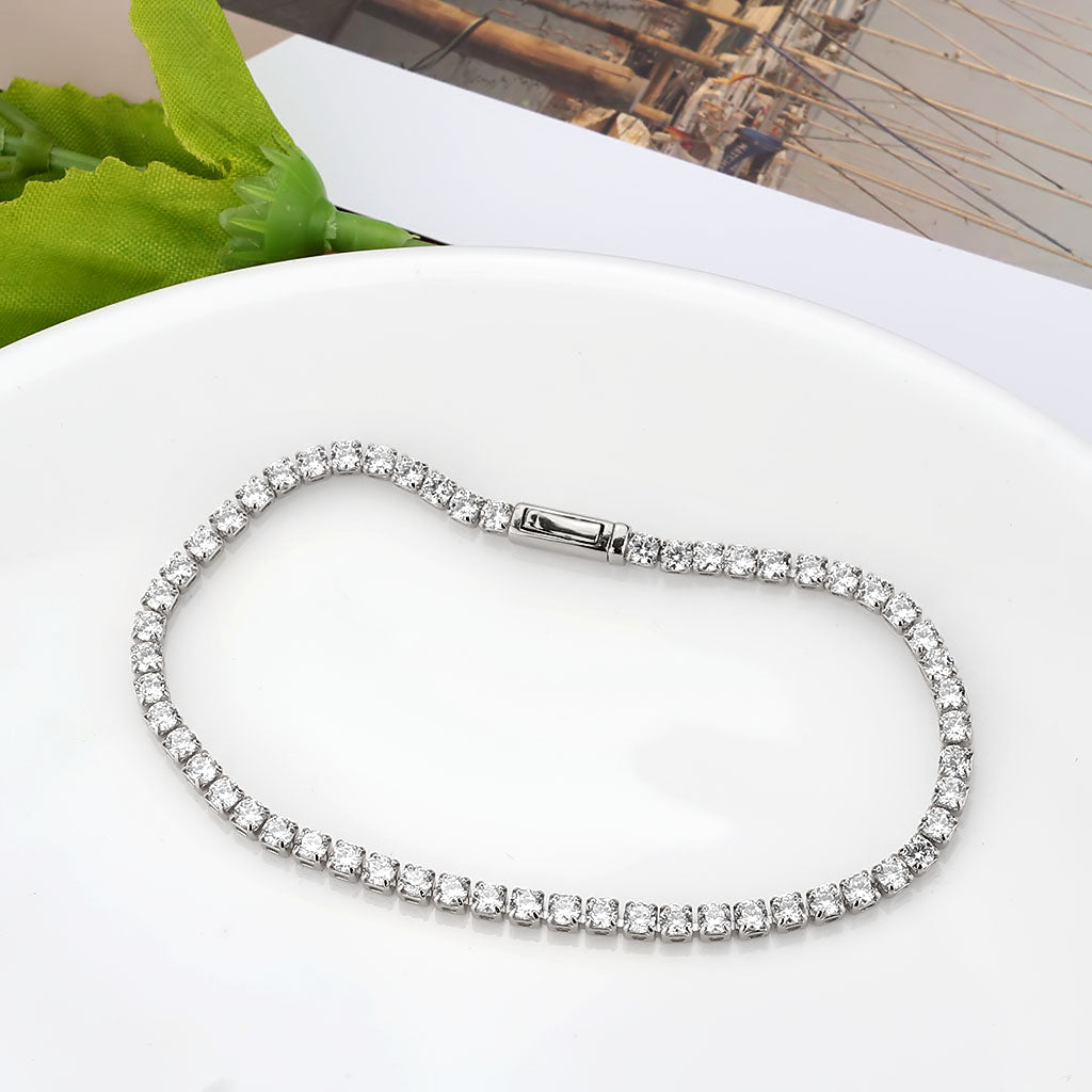 Rhodium Brass Bracelet with AAA Grade CZ in Clear