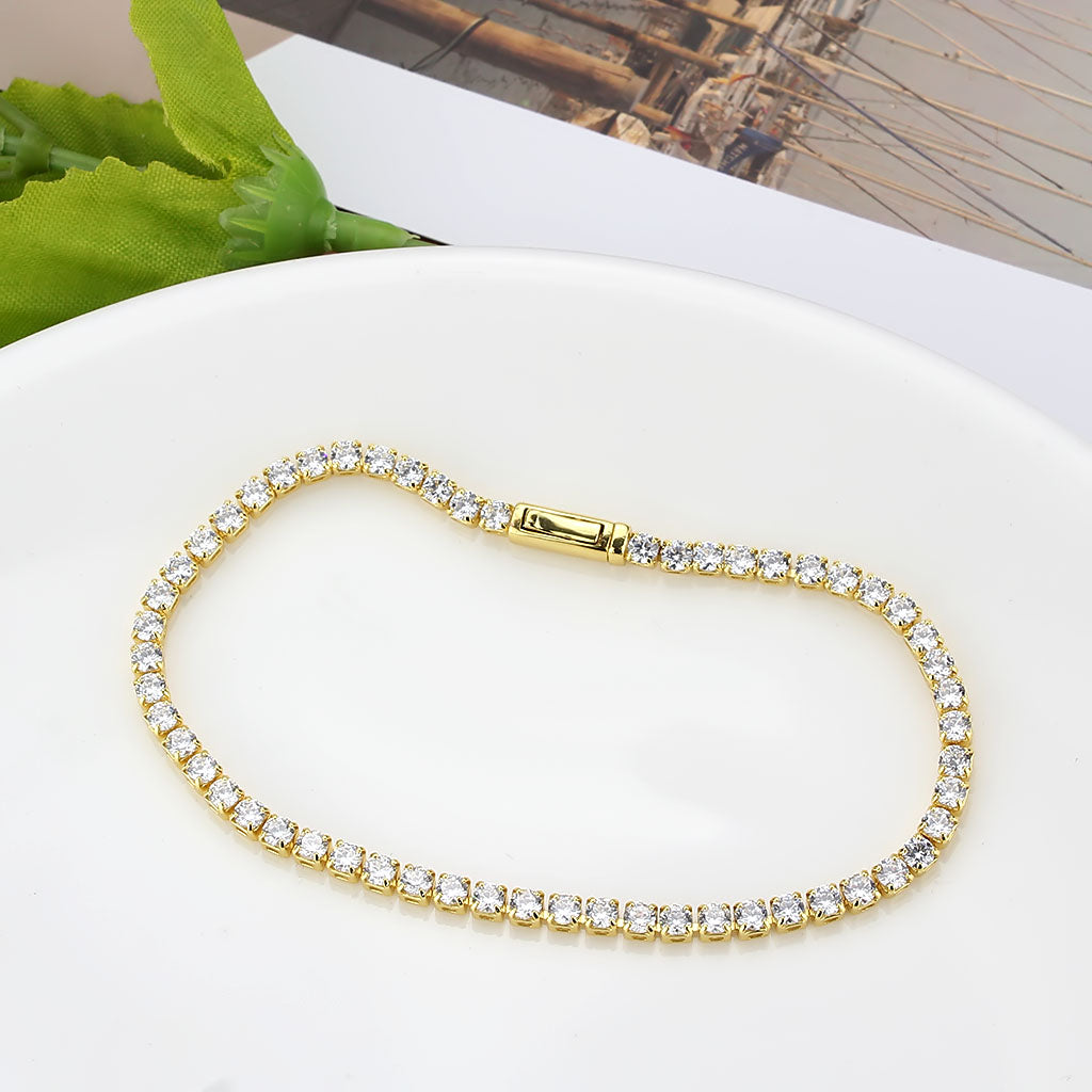 Gold Brass Bracelet with AAA Grade CZ in Clear