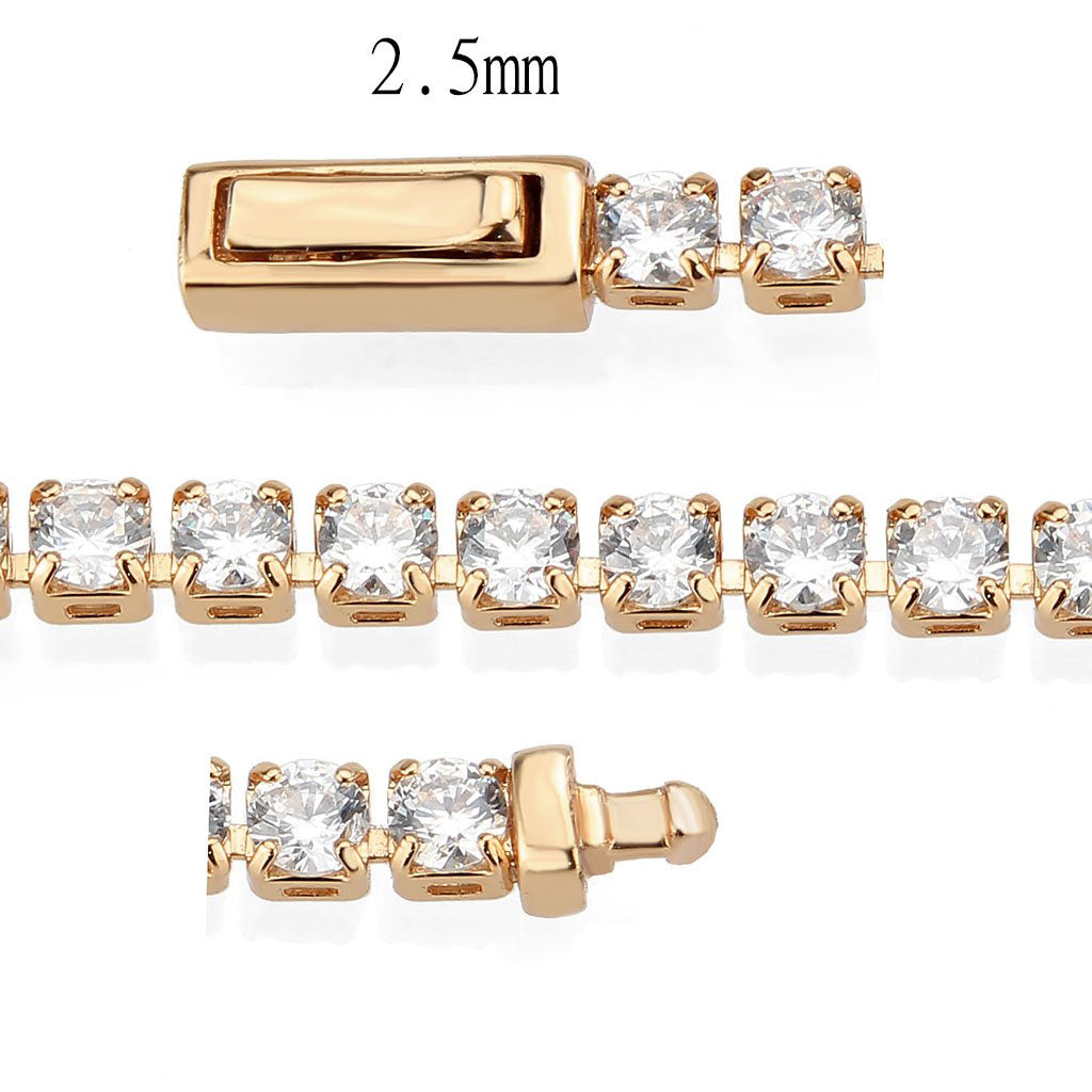 Rose Gold Brass Bracelet with AAA Grade CZ in Clear