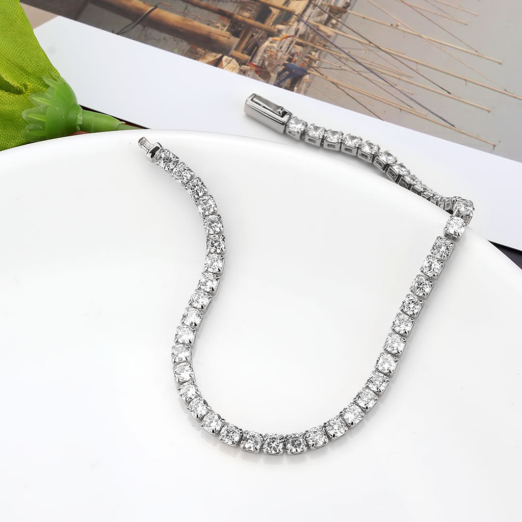 Rhodium Brass Bracelet with AAA Grade CZ in Clear