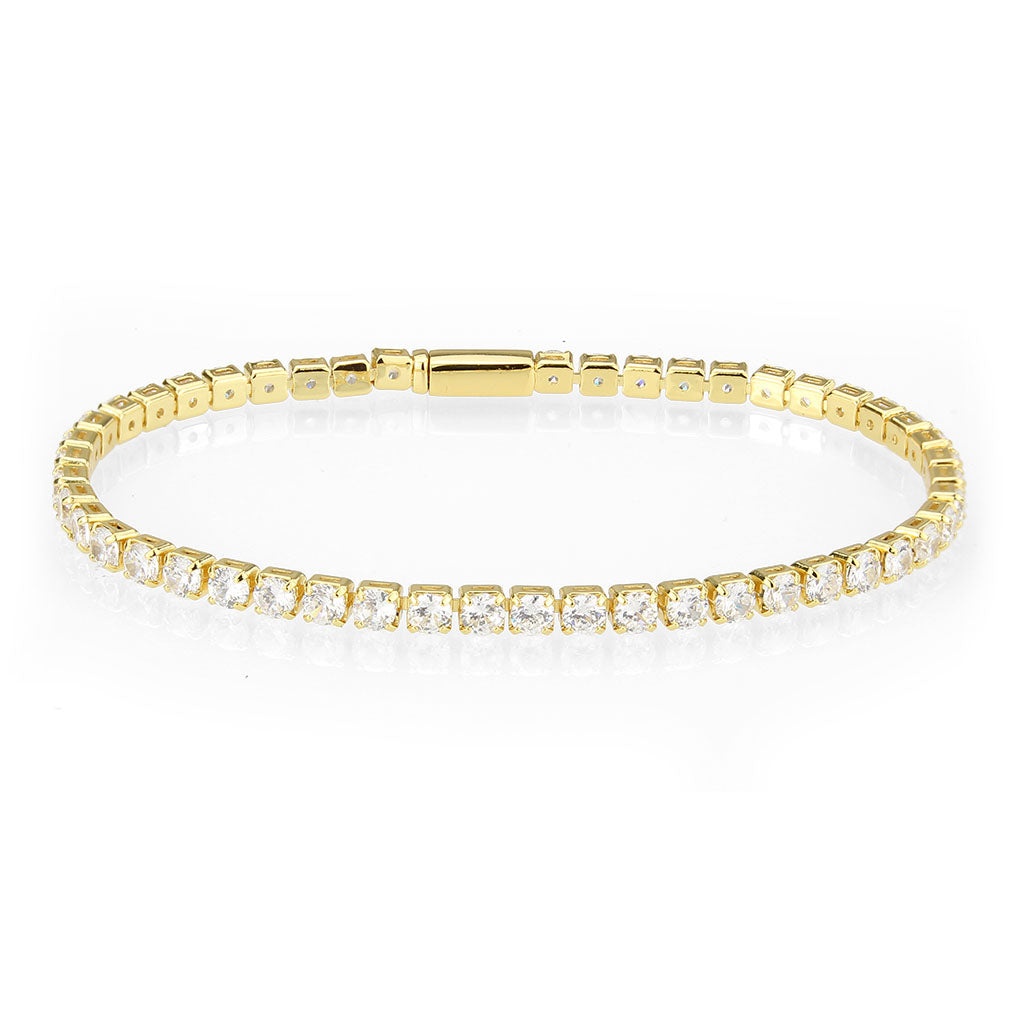 Gold Brass Bracelet with AAA Grade CZ in Clear