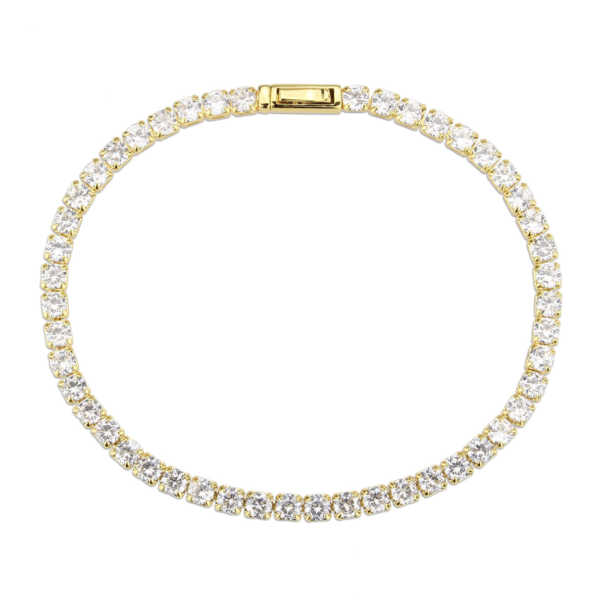 Gold Brass Bracelet with AAA Grade CZ in Clear