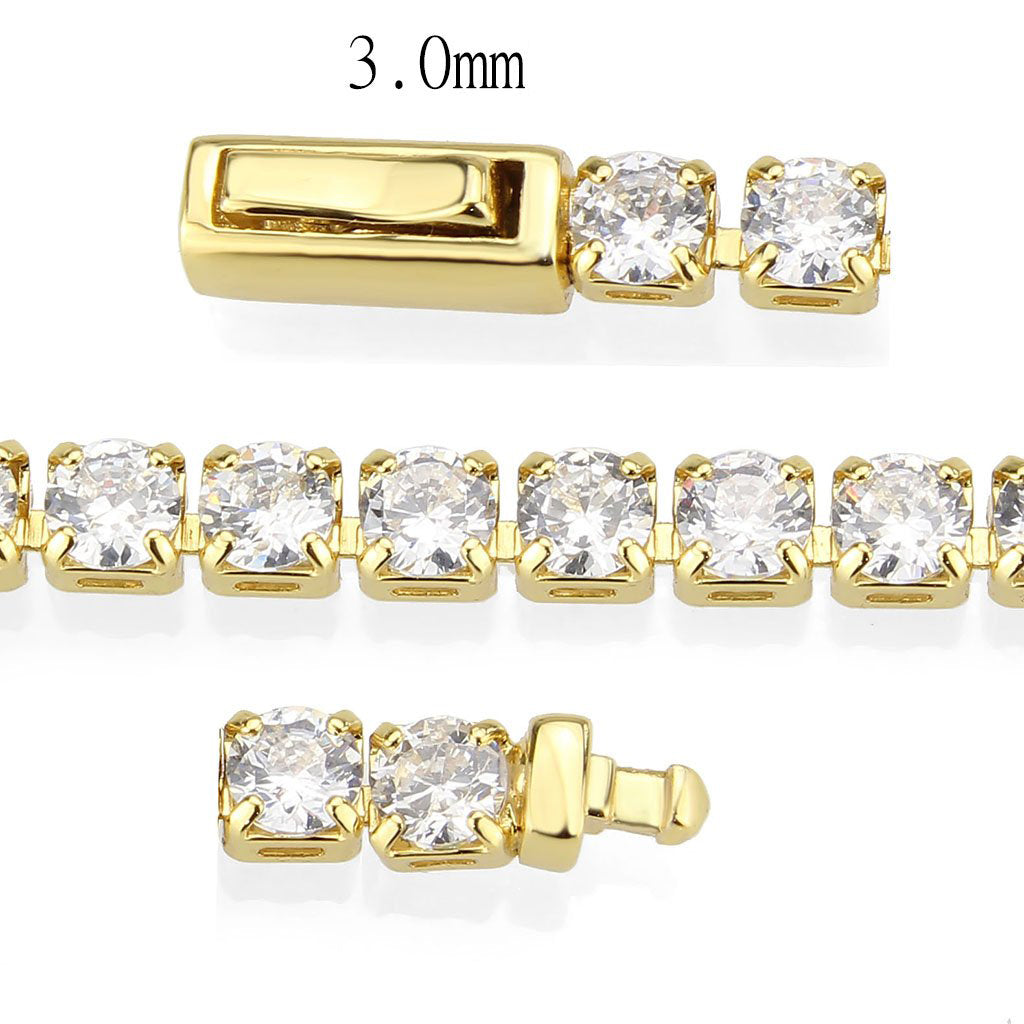 Gold Brass Bracelet with AAA Grade CZ in Clear
