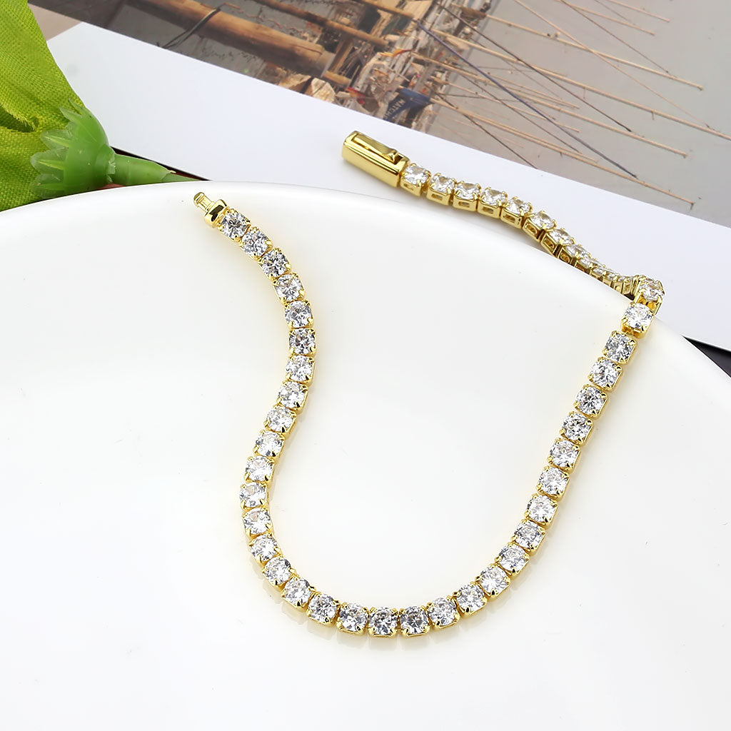 Gold Brass Bracelet with AAA Grade CZ in Clear