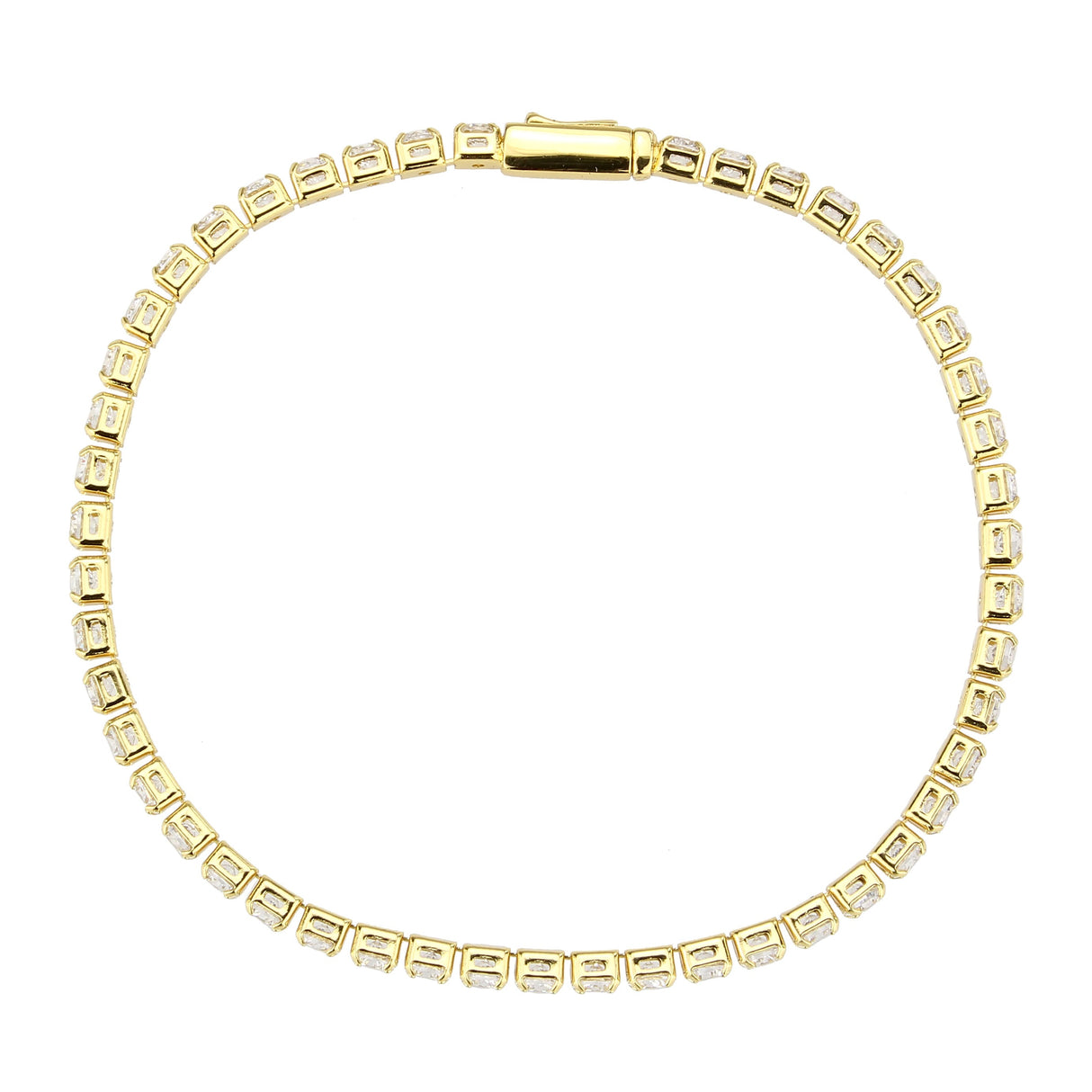 Gold Brass Bracelet with AAA Grade CZ in Clear