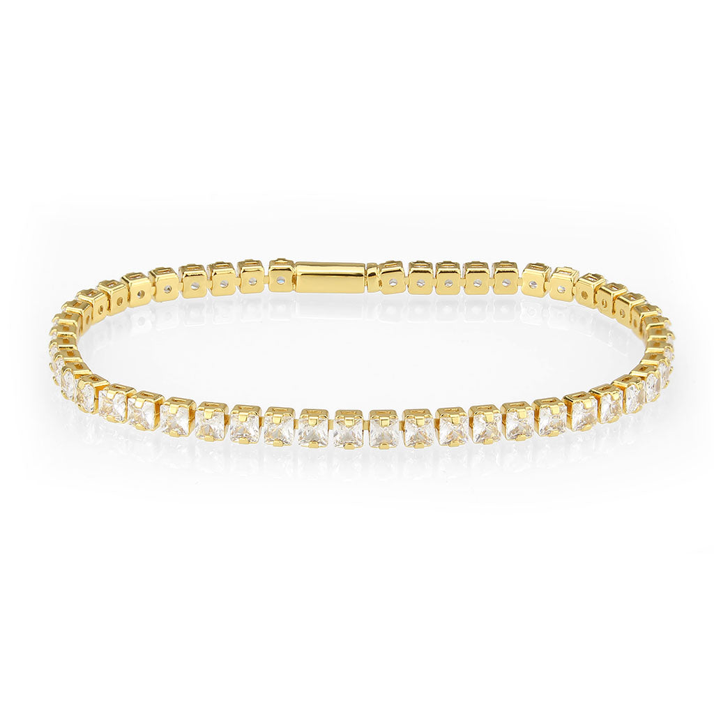 Gold Brass Bracelet with AAA Grade CZ in Clear