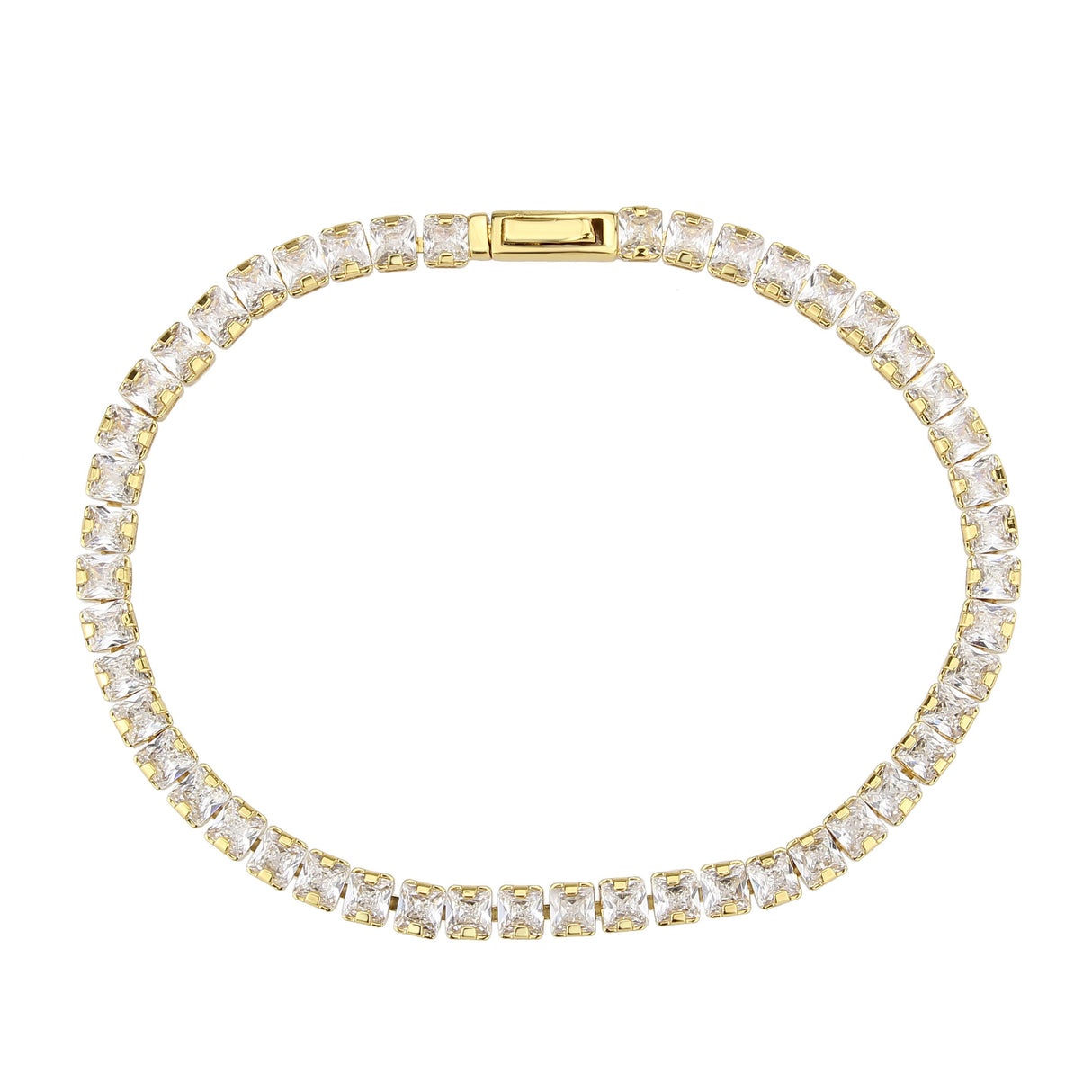 Gold Brass Bracelet with AAA Grade CZ in Clear