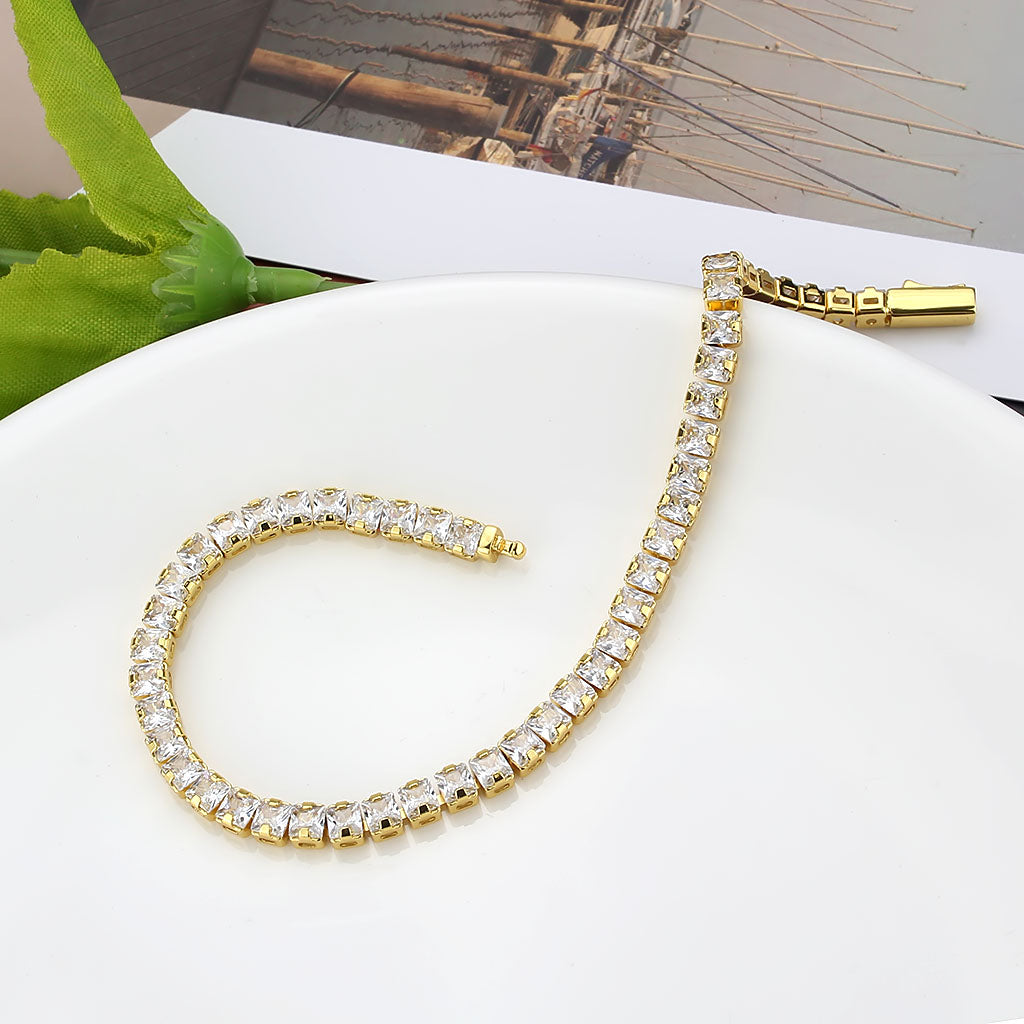 Gold Brass Bracelet with AAA Grade CZ in Clear