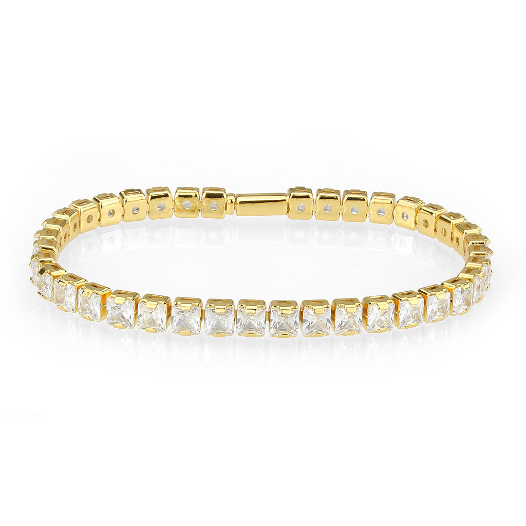 Gold Brass Bracelet with AAA Grade CZ in Clear