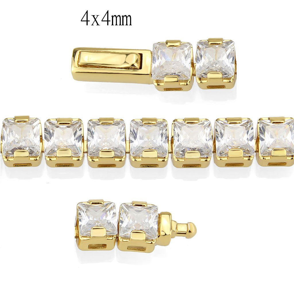 Gold Brass Bracelet with AAA Grade CZ in Clear