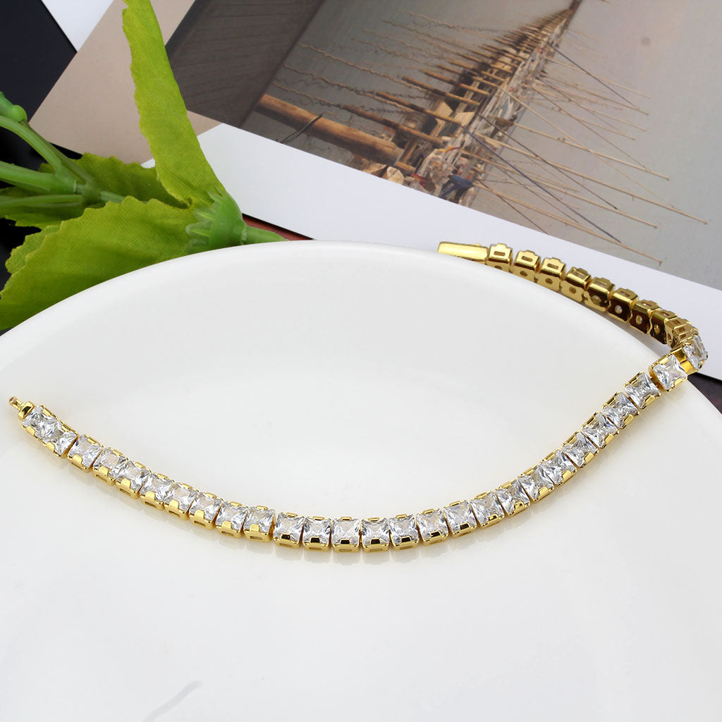 Gold Brass Bracelet with AAA Grade CZ in Clear