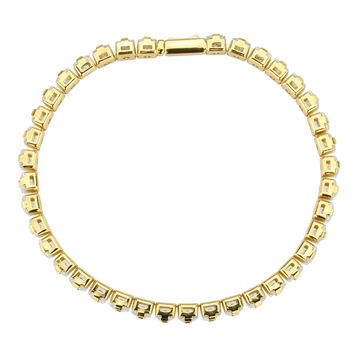 Gold Brass Bracelet with AAA Grade CZ in Clear