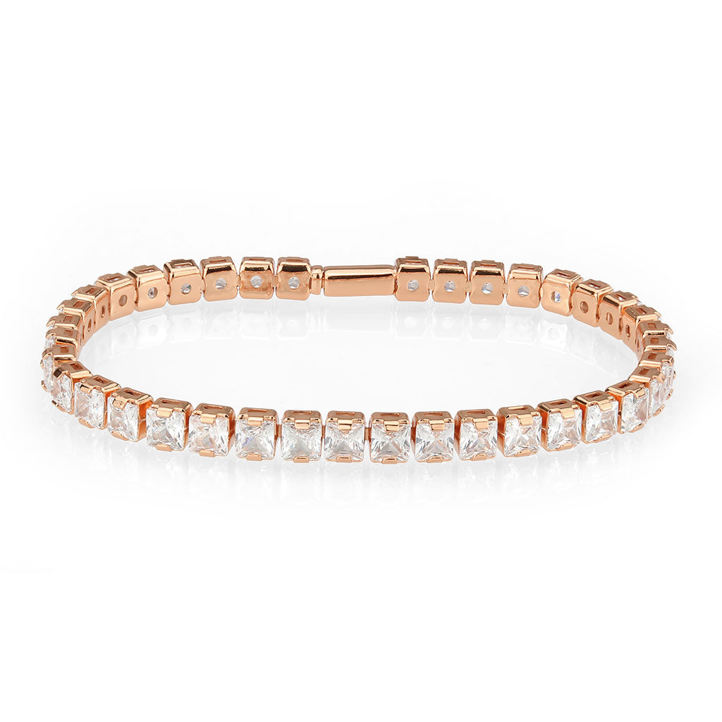 Rose Gold Brass Bracelet with AAA Grade CZ in Clear
