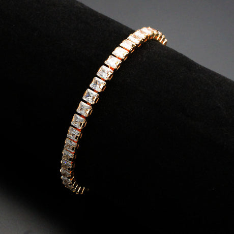 Rose Gold Brass Bracelet with AAA Grade CZ in Clear